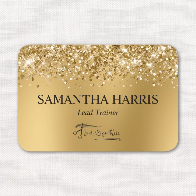Porte-nom Logo Rectangle Flou Or Pailleté (Glittery Gold Blur Rectangle Logo Name Tag)