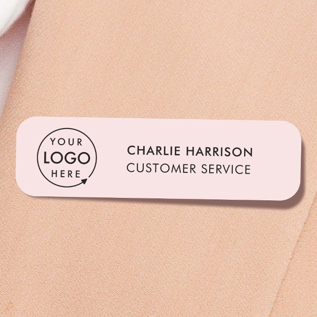 Porte-nom Logo rose | Business Employee Staff (Feminine blush pink company branded staff name tags for team & employee identity.)