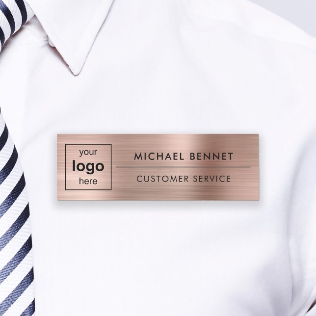 Porte-nom Logo Rose Gold Professionnel (Custom Logo Rose Gold Professional Business Name Tag)