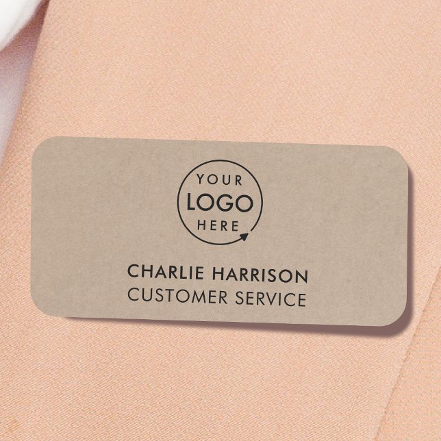 Porte-nom Logo Rustique Kraft | Personnel d'entreprise moder (Rustic Kraft company branded staff name tags for team & employee identification.)