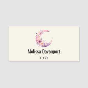 Porte-nom Lune rose Croissant avec de jolies fleurs