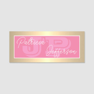 Porte-nom Luxe Flamant Rose Or Monogram Entreprise