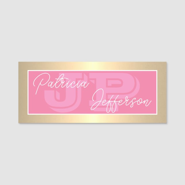 Porte-nom Luxe Flamant Rose Or Monogram Entreprise (Devant)