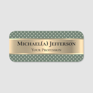 Porte-nom Luxe Métallurgique Or & Blanc Pois Sage Green