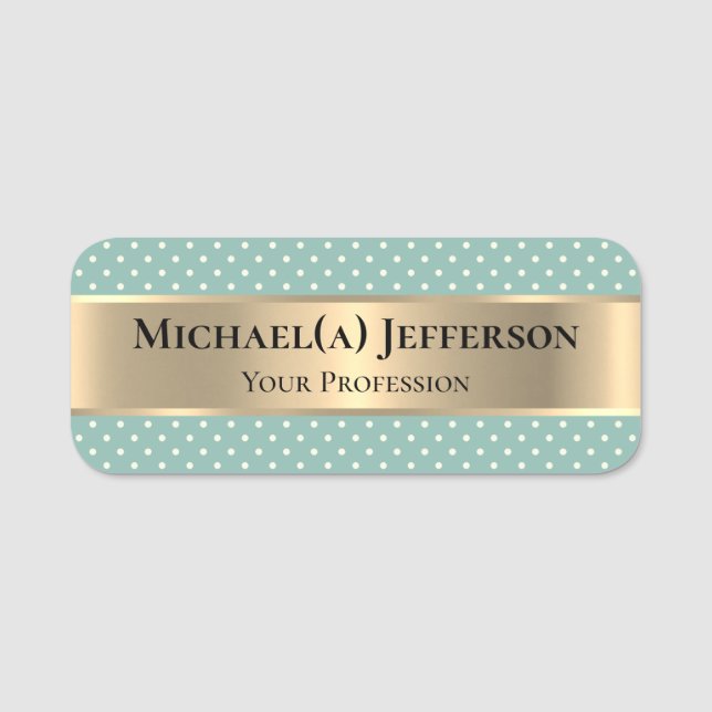 Porte-nom Luxe Or Et Moderne Lichen Point Polka Bleu Clair (Devant)