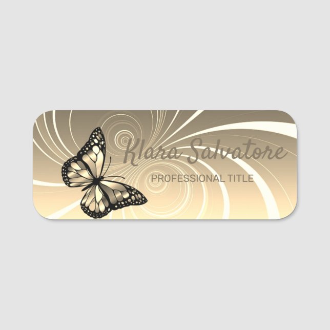 Porte-nom Magnifique Moderne Elégant Jaune Avec Papillon (Devant)