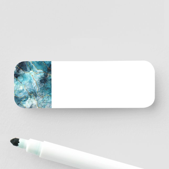 Porte-nom Marbre pailleté bleu et or (En situation)