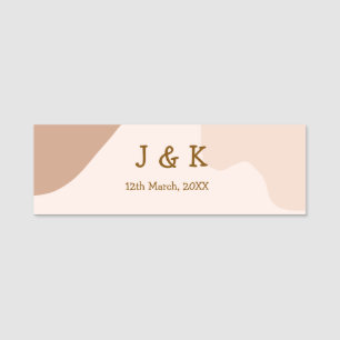 Porte-nom Mariage beige boho courbé nom date orange