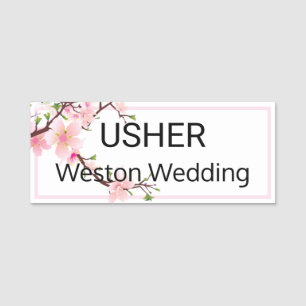 Porte-nom Mariage Usher fleurs cerise arrière magnétique