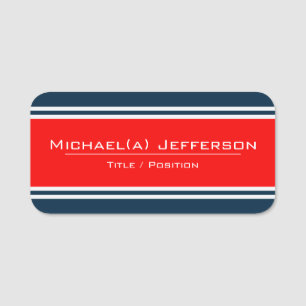 Porte-nom Marine blanche rayée unique Bleu et Rouge clair mo