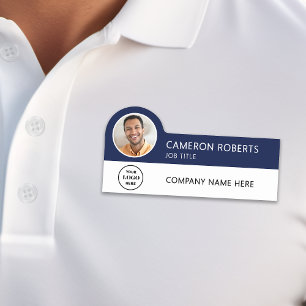 Porte-nom Marine Blue Modern Business Logo Photo Employé