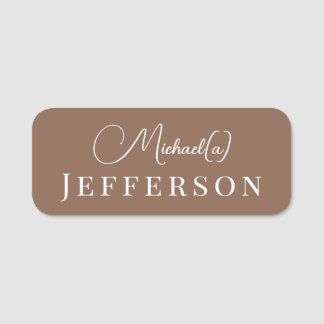 Porte-nom Marron Brun Clair Moderne Script Blanc