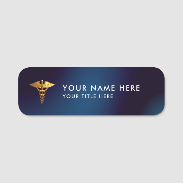 Porte-nom Médecin élégant Navy Gold Caducée (Devant)
