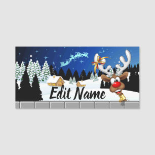 Porte-nom Mème de Noël drôle de renne qui regarde par-dessus