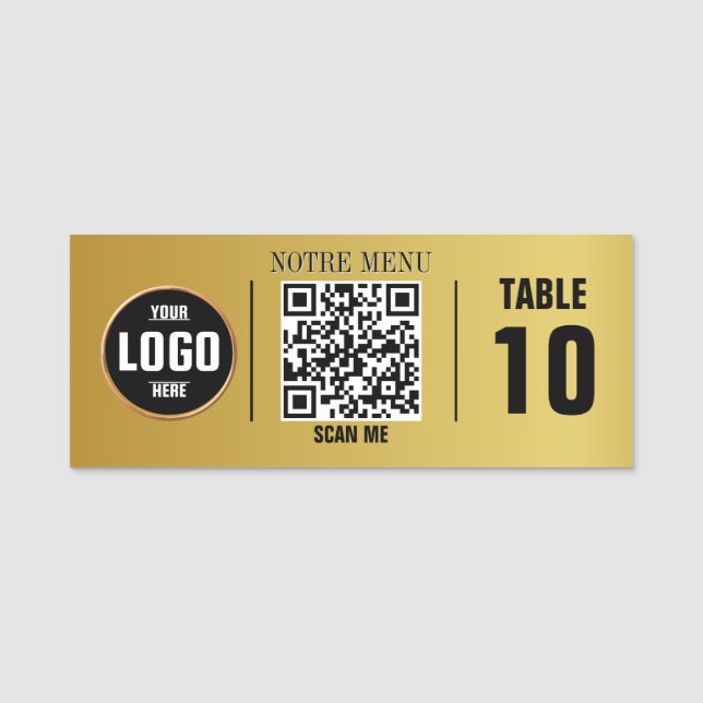 Porte-nom Menus de code QR - Plaque gravée personnalisée | D (Devant)