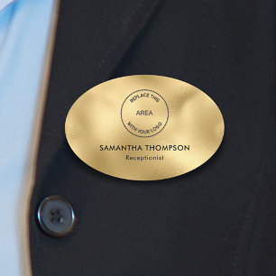 Porte-nom Metallic Gold Logo Hotel Staff Name Job Title