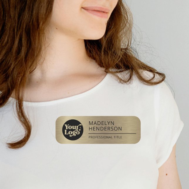 Porte-nom Metallic Old Gold Company Logo employé magnétique (Créateur téléchargé)