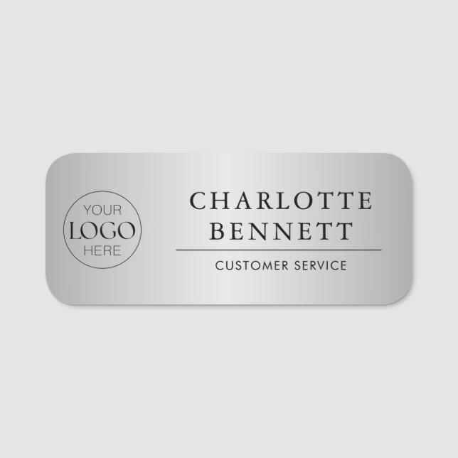 Porte-nom Metallic Silver Custom Logo Office Employee Staff (Devant)
