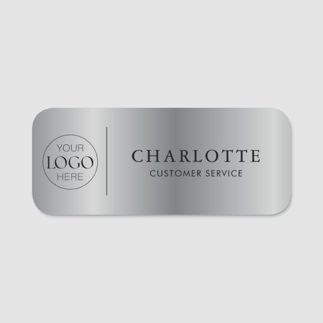 Porte-nom Metallic Silver Custom Logo Office Employee Staff (Devant)