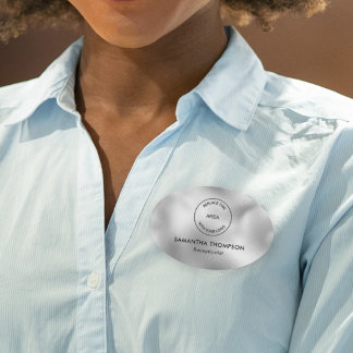 Porte-nom Metallic Silver Logo Hotel Staff Name Job Title 