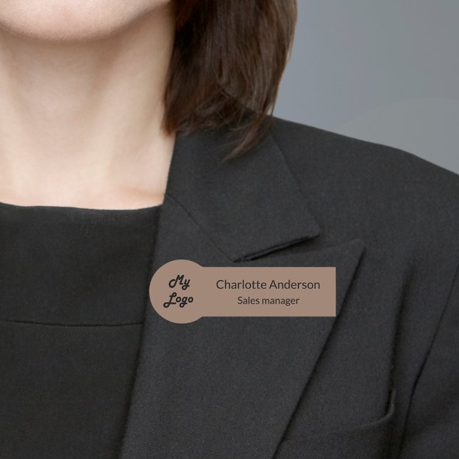 Porte-nom Mocha brun muet logo d'entreprise employé magnétiq (Créateur téléchargé)