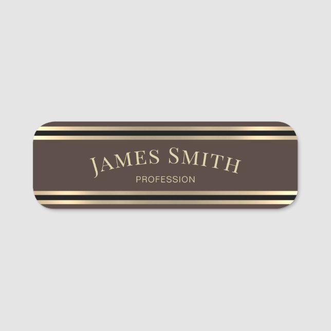 Porte-nom Mocha Dark Brown & Luxe Or Noir : Professionnel (Devant)