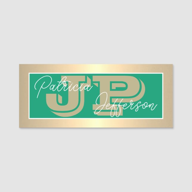 Porte-nom Mode Couleur Jade Vert Luxe Or Monogramme (Devant)