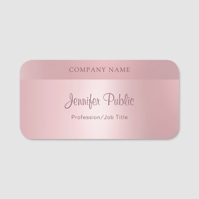 Porte-nom Modèle de script élégant Glamor Rose Gold Modern (Devant)