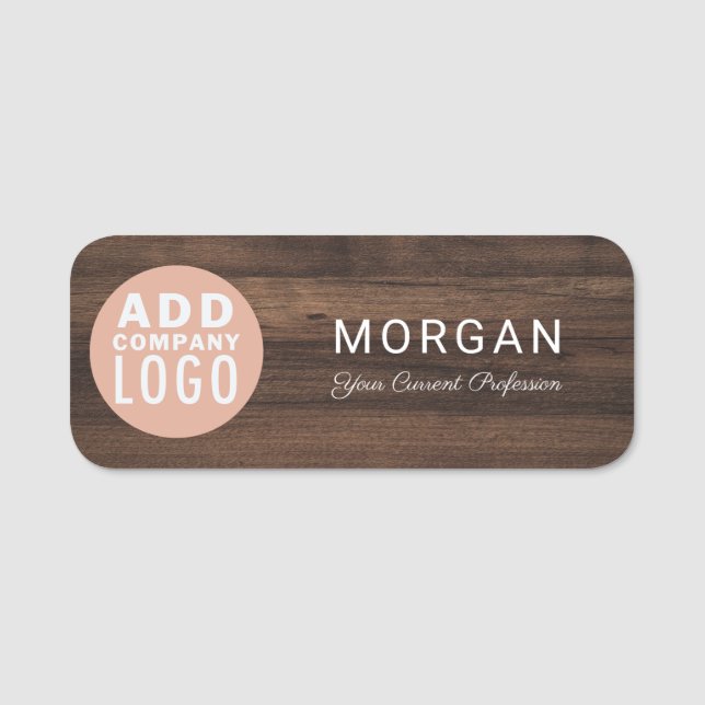 Porte-nom Modern Business Logo Rustic Wood Look Employees (Devant)