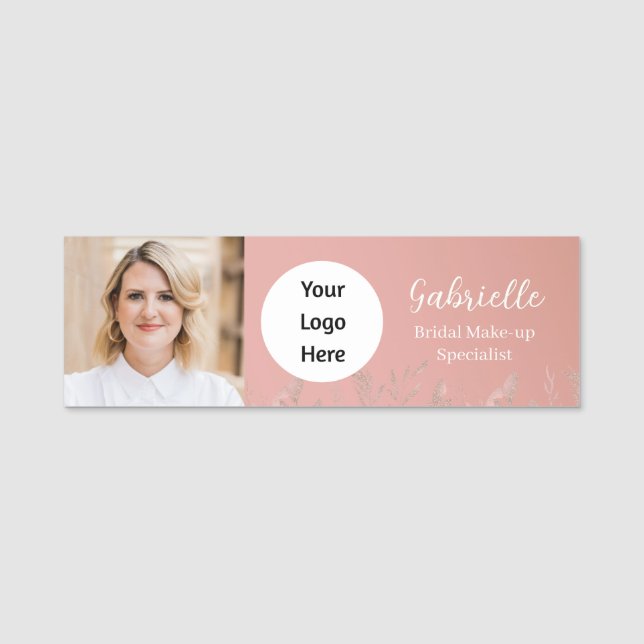 Porte-nom Modern Dusty Rose Botanical Photo Script   (Devant)