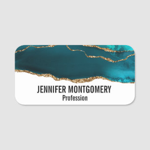 Porte-nom Moderne Design Turquoise Agate & Gold Ribbon sur B