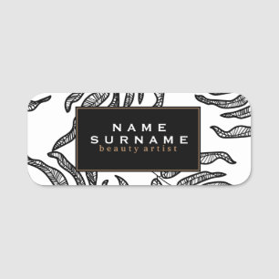 Porte-nom Moderne en noir et blanc Feuille