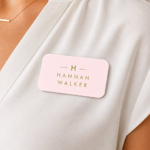 Porte-nom Monogram Blush Pink Elegant Gold Minimalist