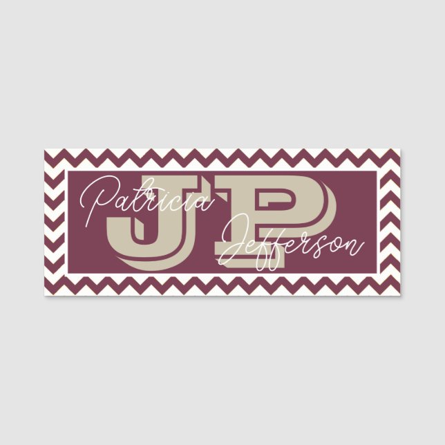 Porte-nom Monogramme à chevron zigzag rouge rubis unique (Devant)