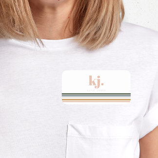 Porte-nom Monogramme à rayures rétro chic