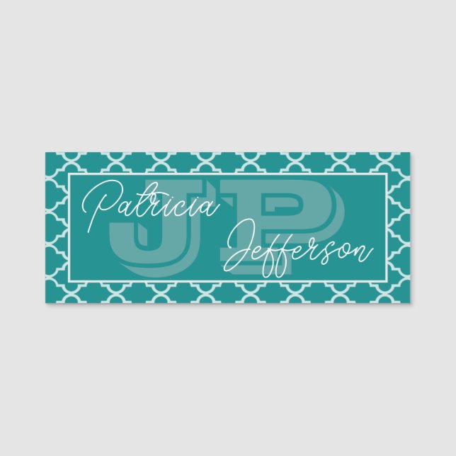 Porte-nom Monogramme bleu-vert Turquoise blanc marocain Quat (Devant)