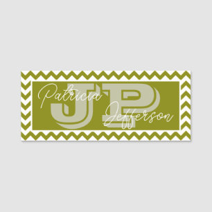 Porte-nom Monogramme classique Olive Green Chevron : Profess