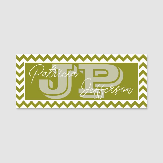 Porte-nom Monogramme classique Olive Green Chevron : Profess (Devant)