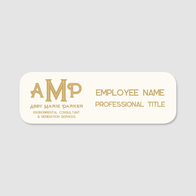 Porte-nom Monogramme de 3 lettres en blanc et or pour entrep (Devant)