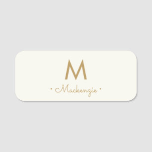 Porte-nom Monogramme de script d'or ivoire moderne
