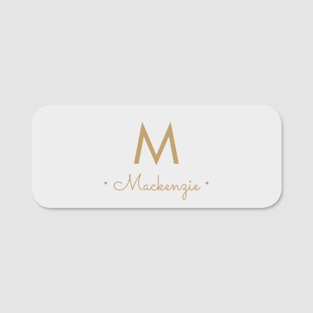 Porte-nom Monogramme de script or gris clair moderne (Devant)