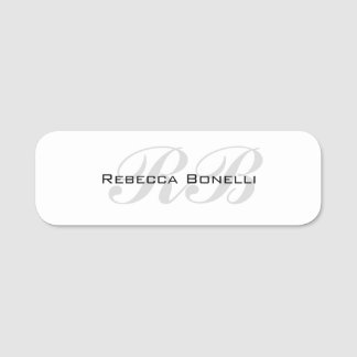 Porte-nom Monogramme gris blanc Nom Initiales Simple Style
