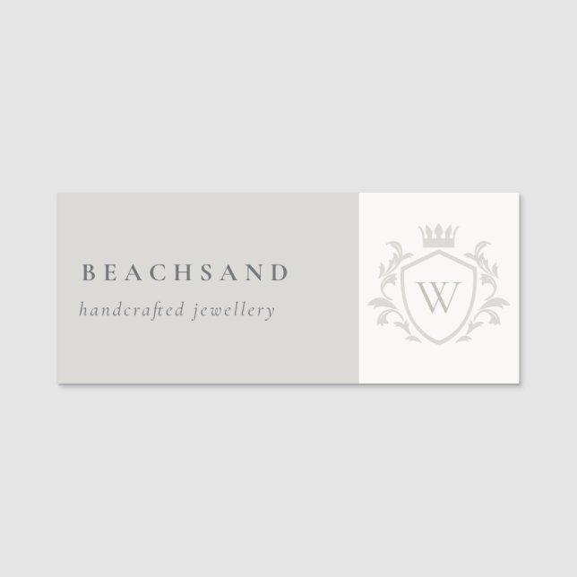 Porte-nom Monogramme gris élégant classique Cimier de couron (Devant)