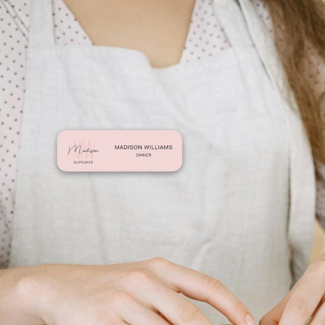 Porte-nom Monogramme Logo Boulangerie rose (Monogram Logo Bakery Pink Name Tag)
