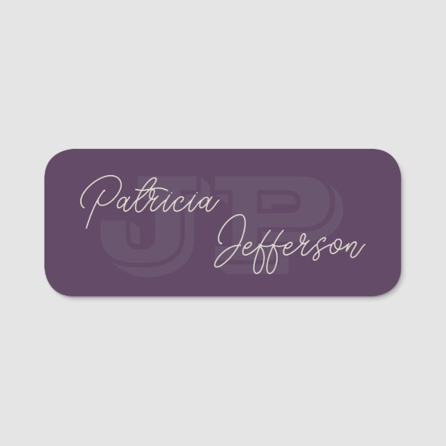 Porte-nom Monogramme manuscrit élégant violet moderne (Devant)