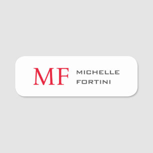 Porte-nom Monogramme minimaliste moderne Initiale Rouge Blan