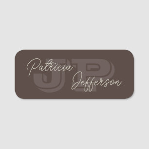 Porte-nom Monogrammé Mocha Dark Brown Beau manuscrit