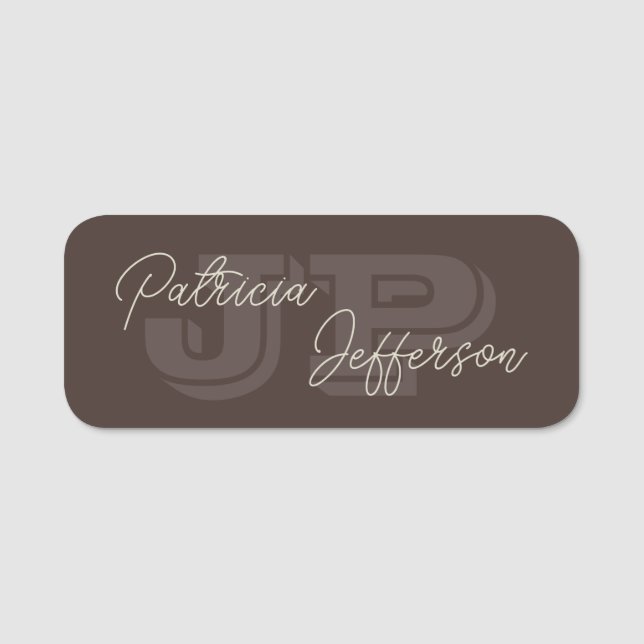 Porte-nom Monogrammé Mocha Dark Brown Beau manuscrit (Devant)
