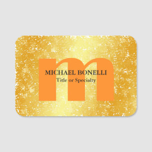 Porte-nom Monogramme moderne couleur or professionnel