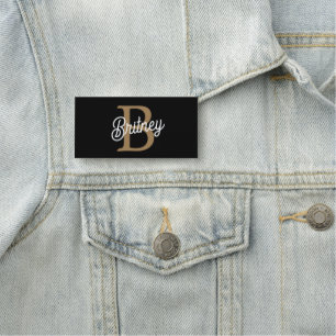 Porte-nom Monogramme moderne élégant Nom Black Gold Script